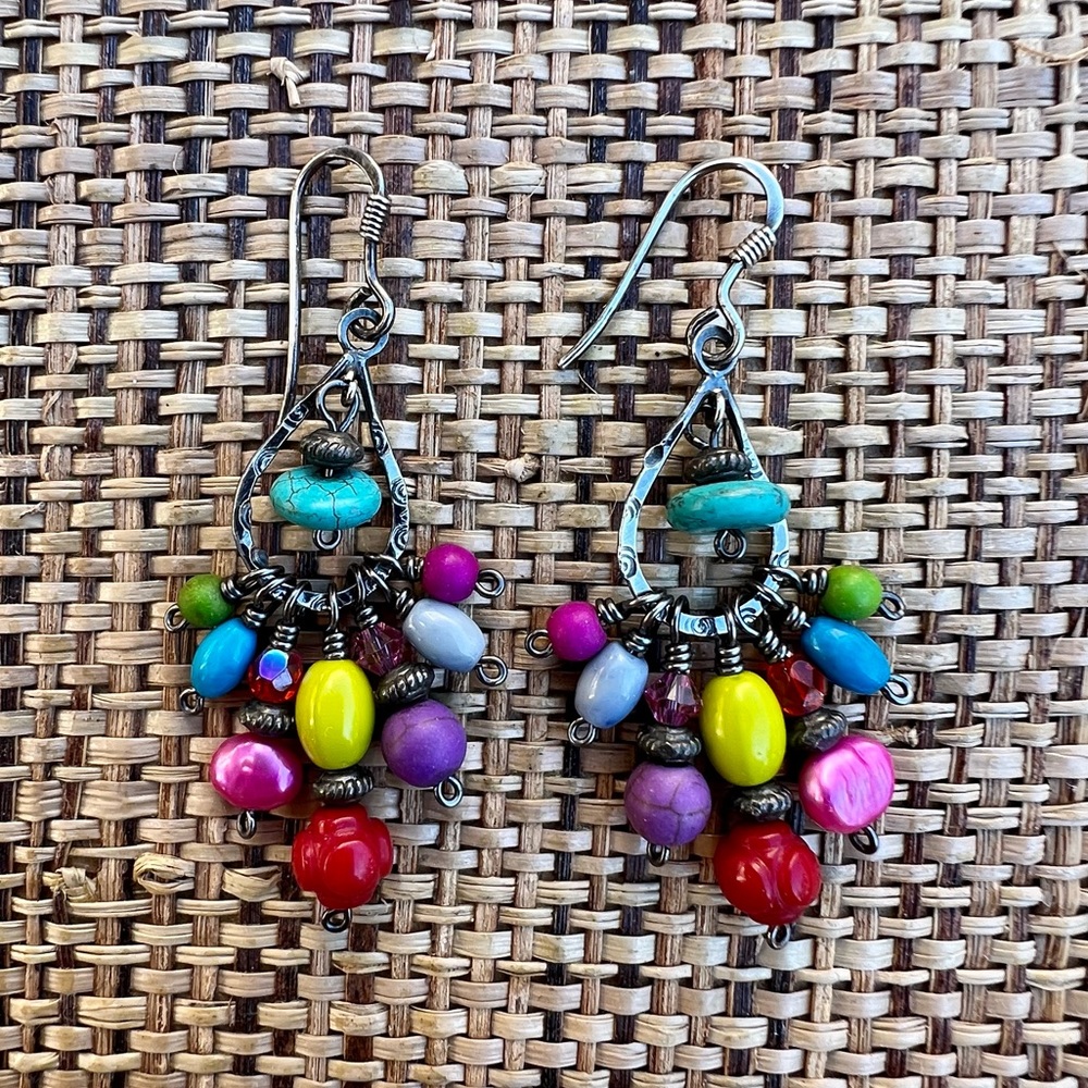 Colorful Sterling Silver Turquoise Fun Funky whimsical Earrings